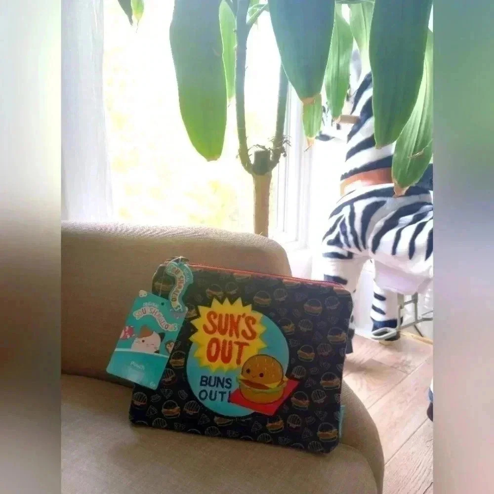 Suns out buns out squishmallow plush burger Carl handbag purse zipper pouch plus